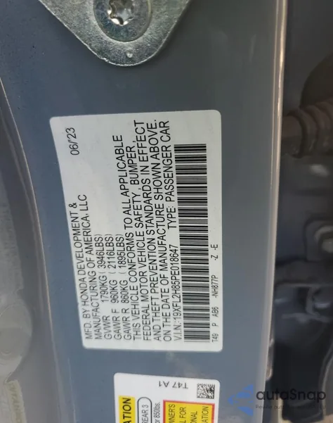 2023 Honda Civic Sport from USA, damaged, VIN 19XFL2H85PE018647